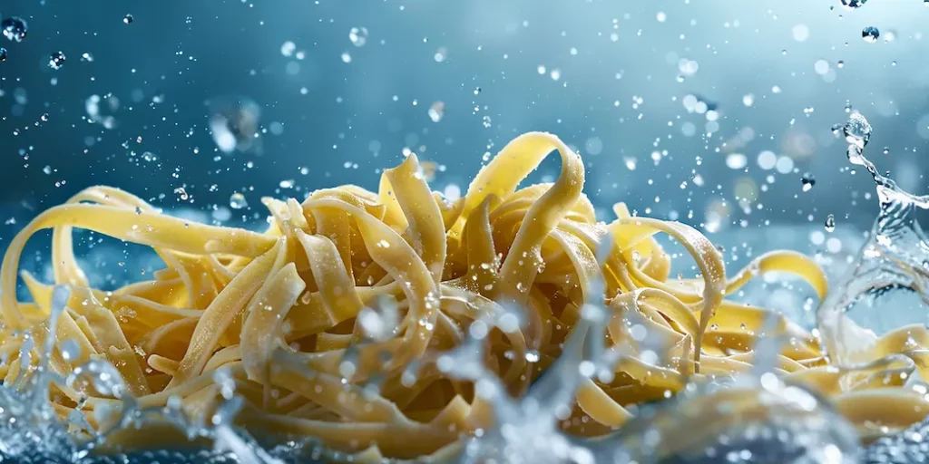 pâte dans de l'eau salée qui éclabousse