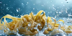 pâte dans de l'eau salée qui éclabousse