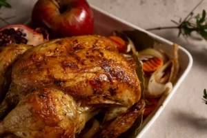 cuisson d'un poulet entier sortie du four